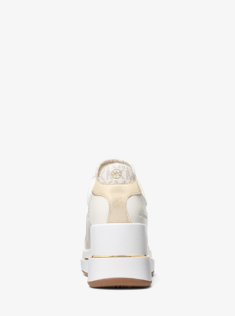 Emmy Signature Logo and Leather Wedge Trainer in VANILLA | Michael Kors