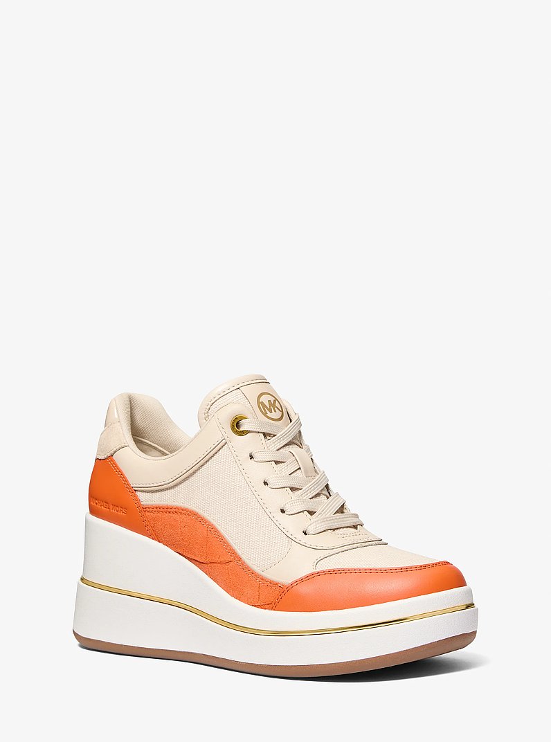 Espadrille &agrave; talon compens&eacute; Emmy en cuir et en toile in MIMOSA | Michael Kors