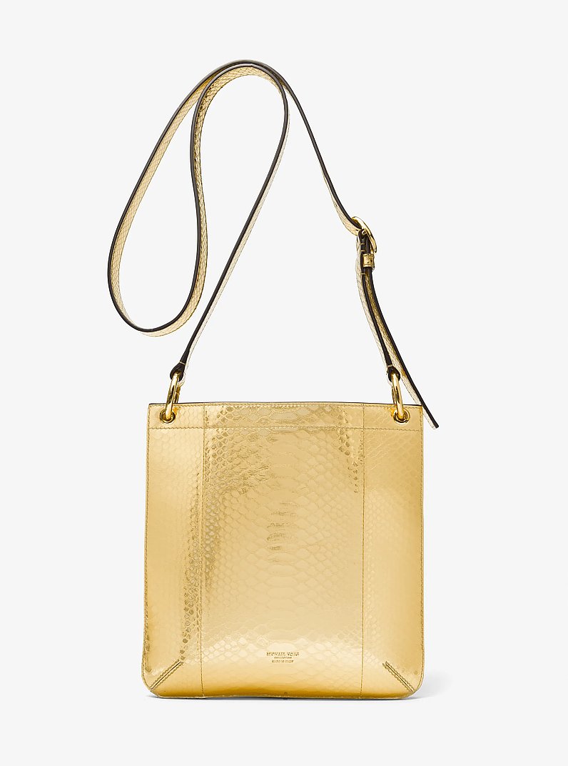 Tate Small Metallic Python Embossed Leather Crossbody Bag in GOLD | Michael Kors