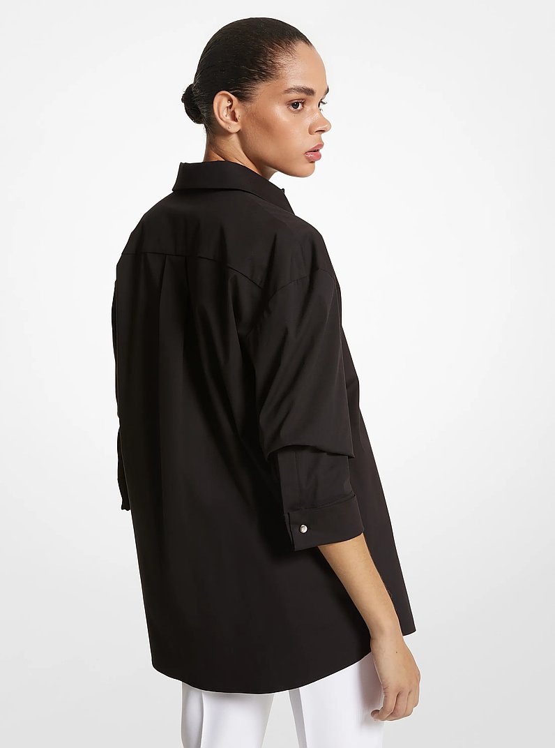 Organic Stretch Cotton Poplin Shirt in BLACK | Michael Kors