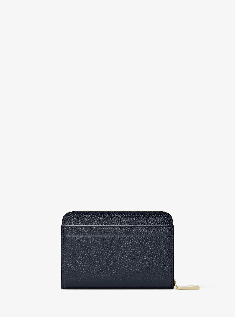 Petit porte-cartes enti&egrave;rement zipp&eacute; Jet Set en cuir grain&eacute; in BLEU DE MINUIT | Michael Kors