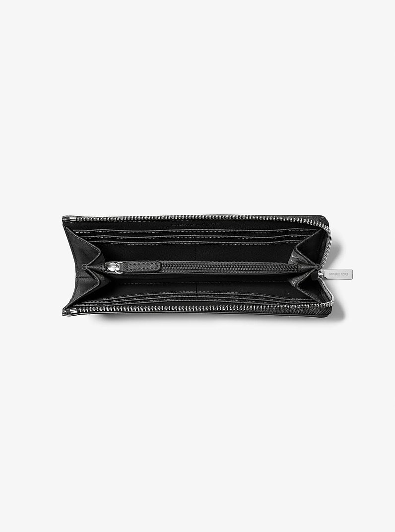 Jet Set Travel Large Saffiano Leather Quarter-Zip Wallet in BLACK | Michael Kors