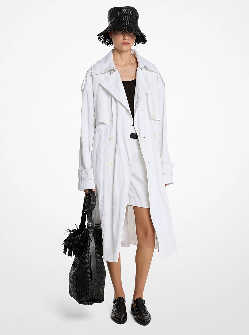 Abrigo de gabardina de algod&oacute;n arrugado in BLANCO INTENSO | Michael Kors