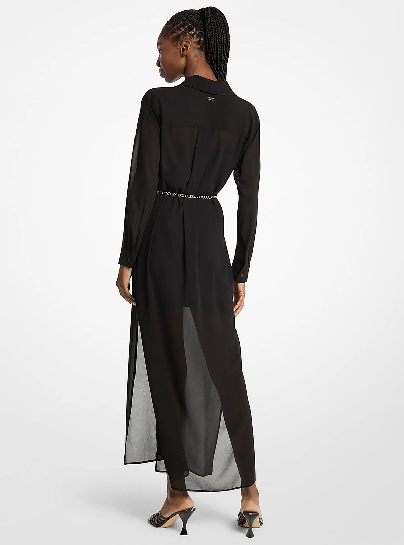 Georgette Belted Shirtdress in BLACK | Michael Kors