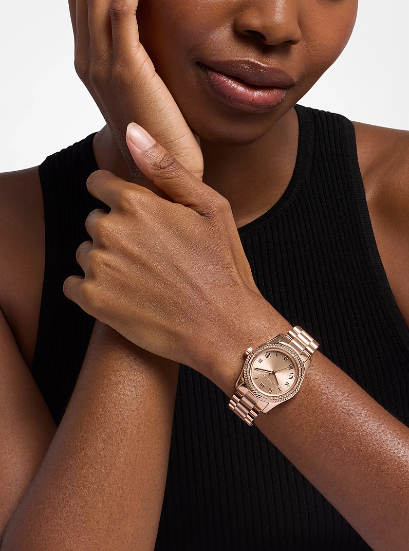 Mini Lexington Pav&eacute; Rose Gold-Tone Watch in ROSE GOLD | Michael Kors