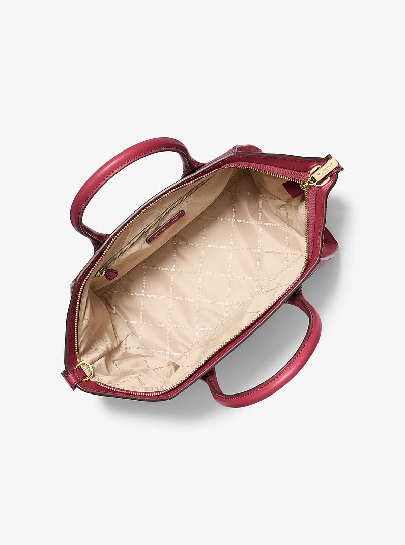 Avril Large Leather and Suede Satchel in CHERRY | Michael Kors