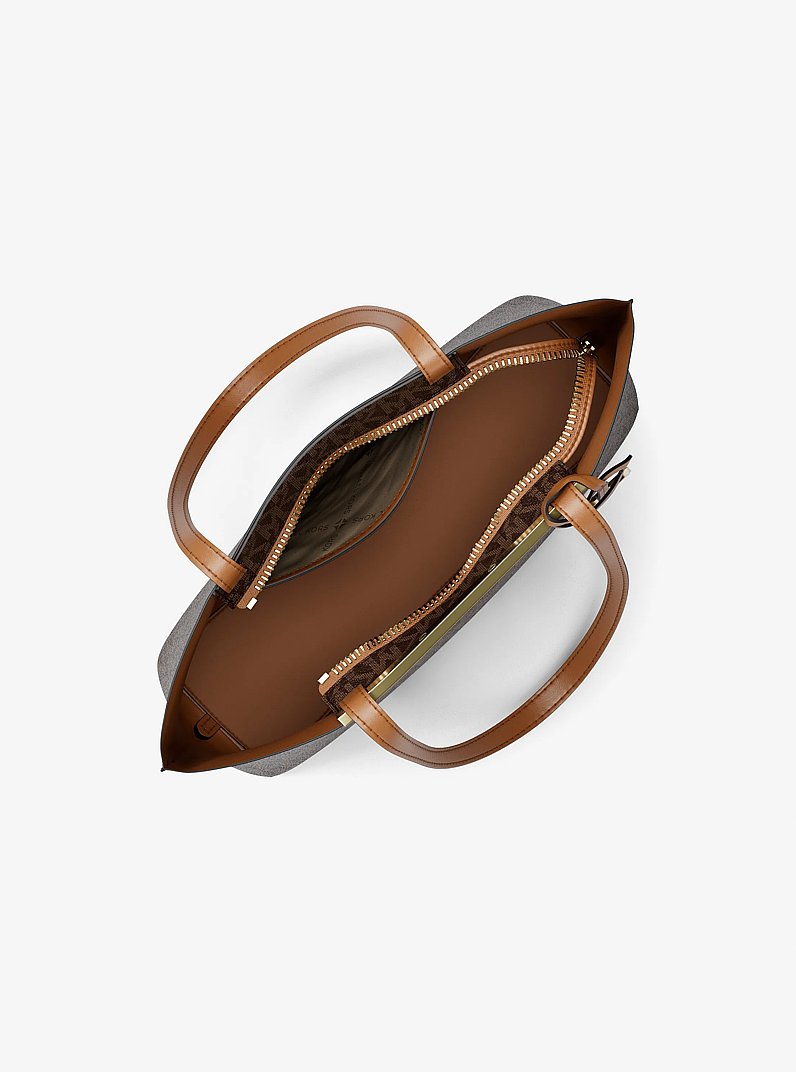Evelyn Small Signature Logo Tote Bag in BRN/ACORN | Michael Kors