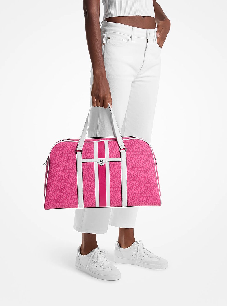 Jet Set Travel Extra-Large Striped Signature Logo Weekender Bag in DRAGONFRUIT | Michael Kors