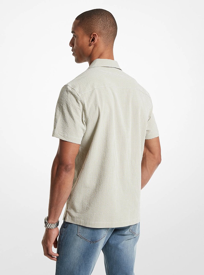 Camicia in cotone seersucker stretch con stampa vichy
