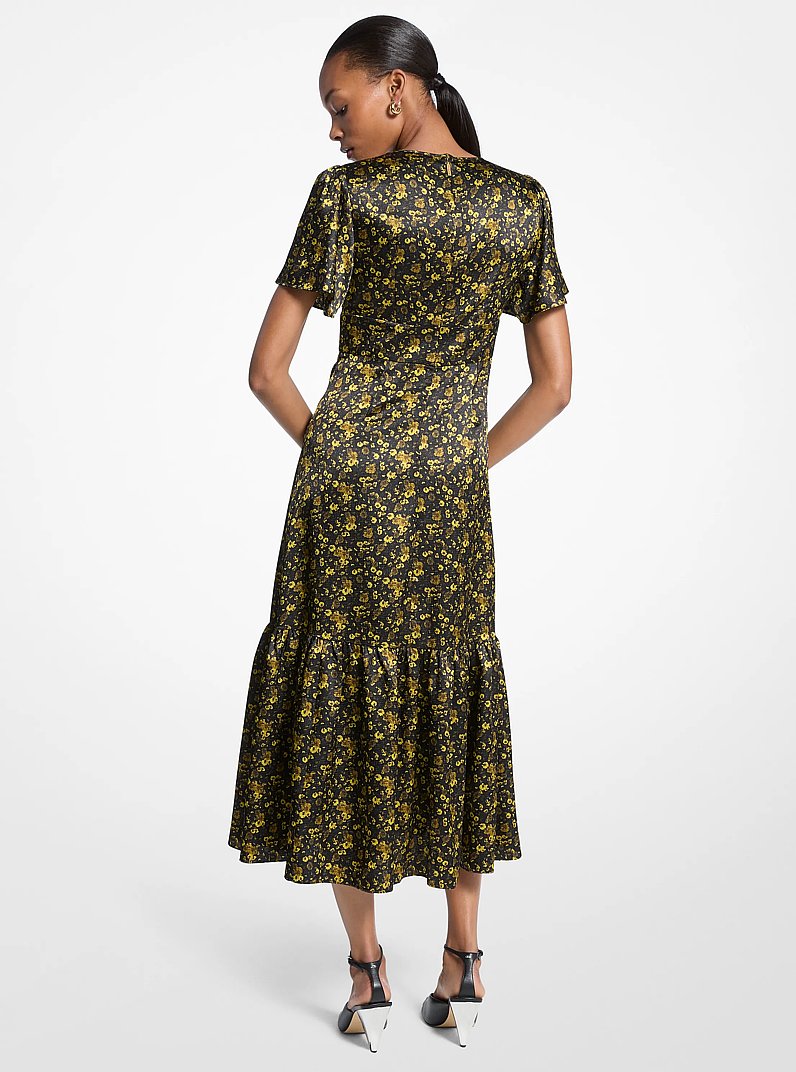 Floral Hammered Satin Midi Dress in PISTACHIO | Michael Kors