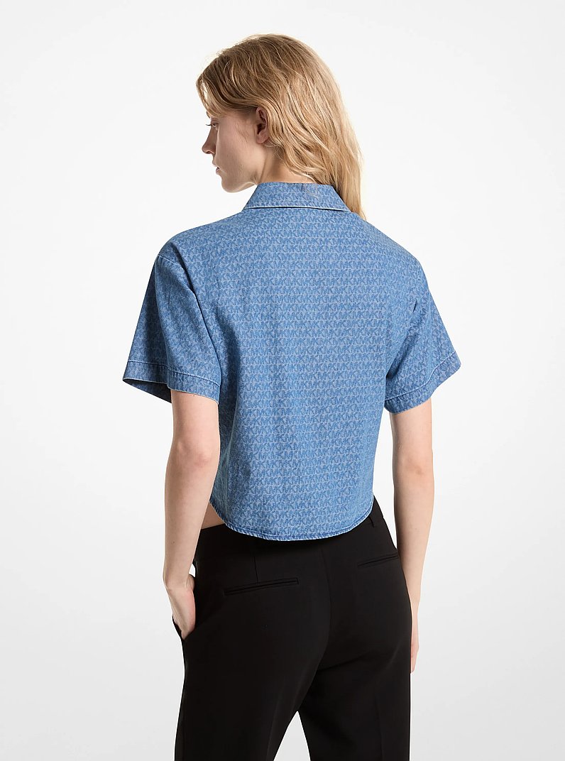 Camisa de jean con logotipos anudada por delante in AZUL CREP&Uacute;SCULO LAVADO | Michael Kors