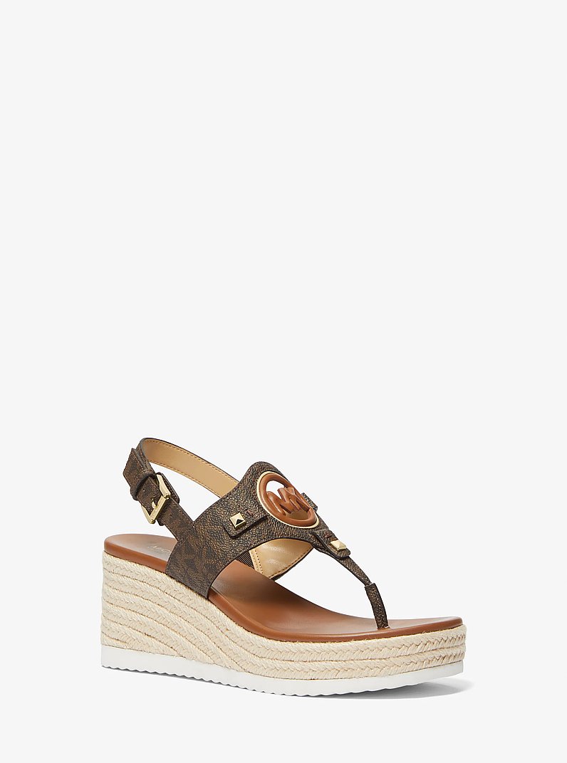 Aubrey Cutout Signature Logo Wedge Sandal in BROWN | Michael Kors