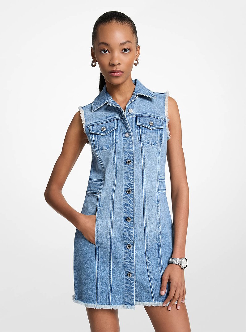 Frayed Denim Mini Dress in ANGEL BLUE WASH | Michael Kors