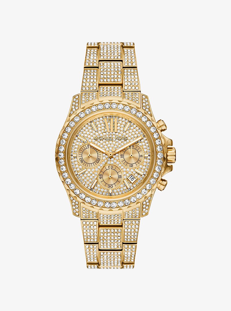 Oversized Everest Pav&eacute; Gold-Tone Watch in GOLD | Michael Kors