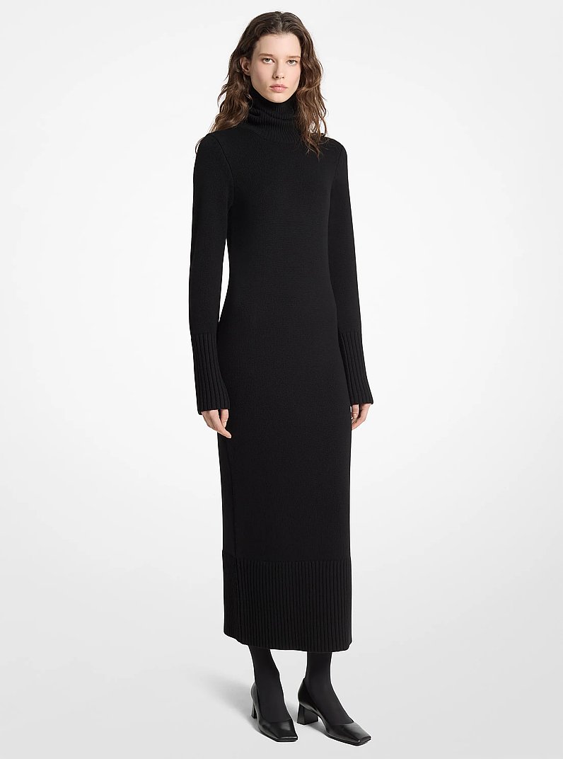 Vestido con cuello alto en lana in NEGRO | Michael Kors