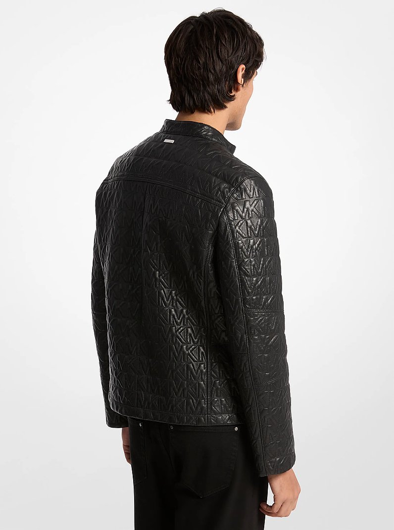 Logo Embossed Leather Racer Jacket in BLACK | Michael Kors