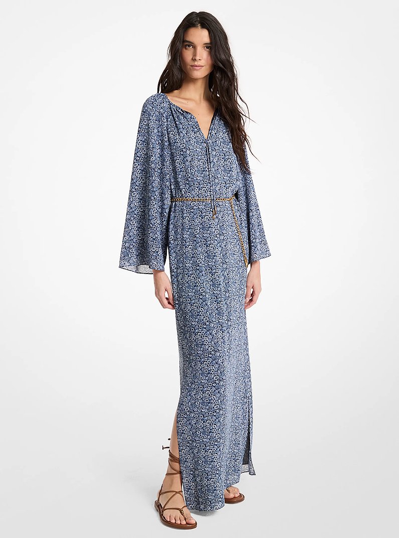 Floral Print Georgette Maxi Dress in MIDNIGHTBLUE | Michael Kors