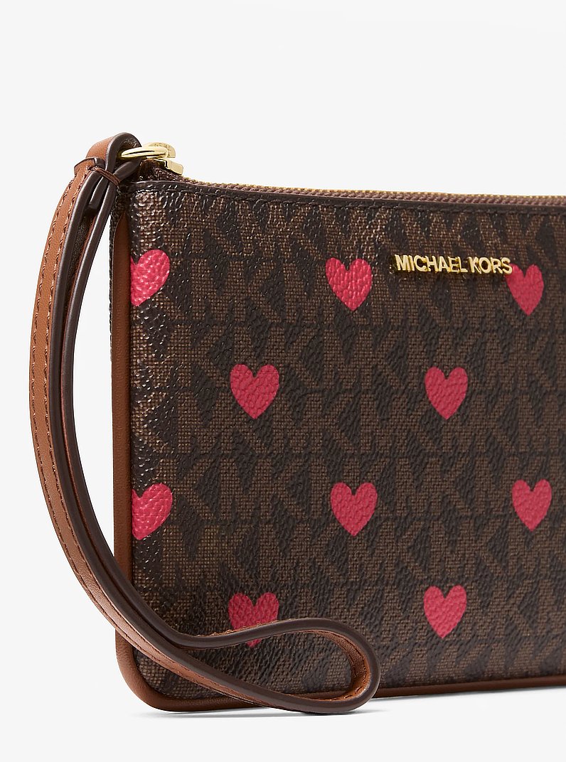 Jet Set Travel Small Printed Signature Logo Wristlet in BROWN | Michael Kors
