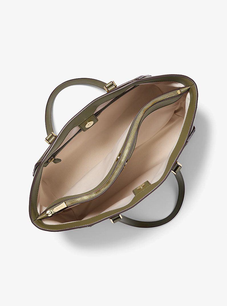 Taryn Large Leather Tote Bag in SAFARI GREEN | Michael Kors