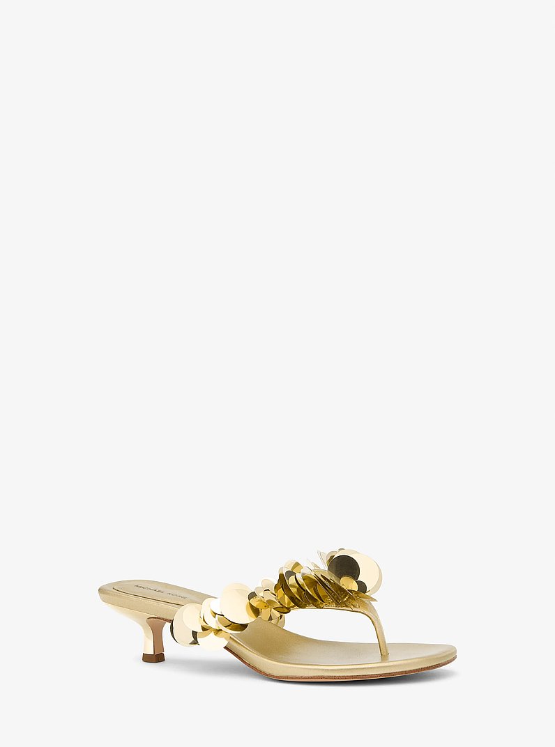Loretta Sequin Embellished Metallic Sandal in PALE GOLD | Michael Kors