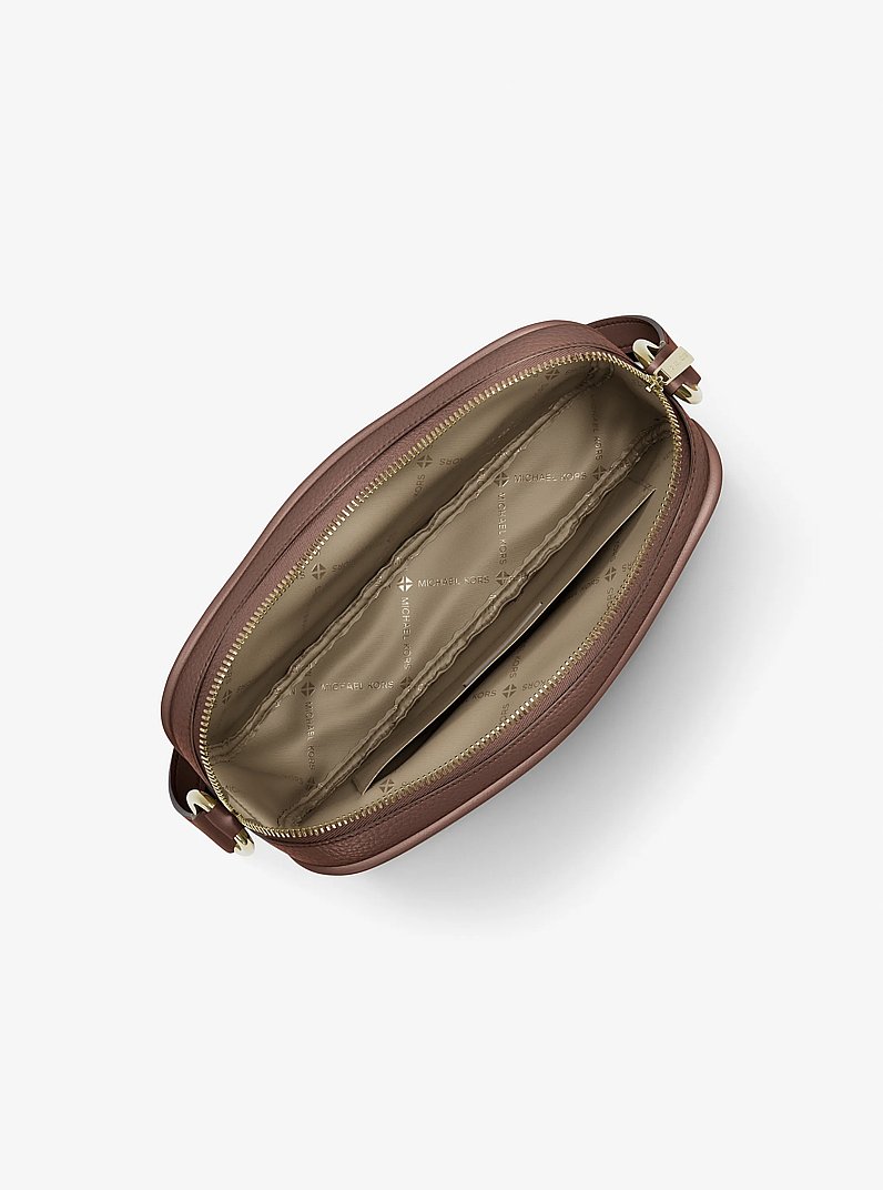 Jet Set Large Pebbled Leather Camera Crossbody Bag in NUTMEG | Michael Kors