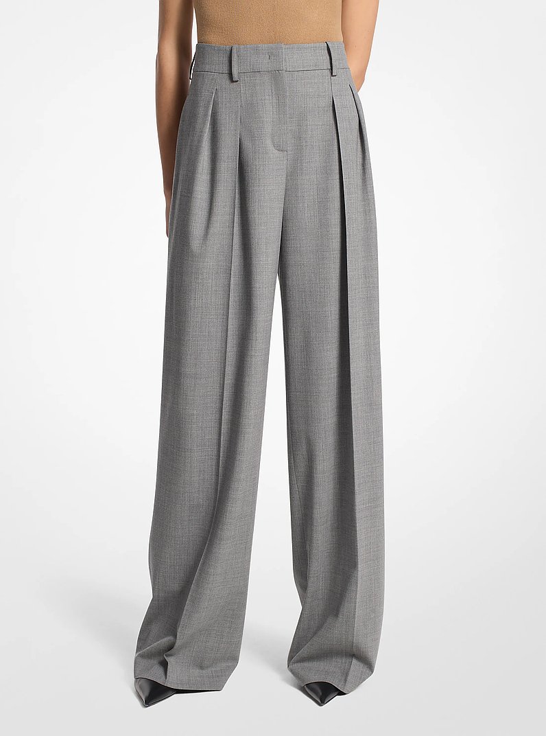 Stretch Wool Pleated Trousers in BANKER GREY | Michael Kors