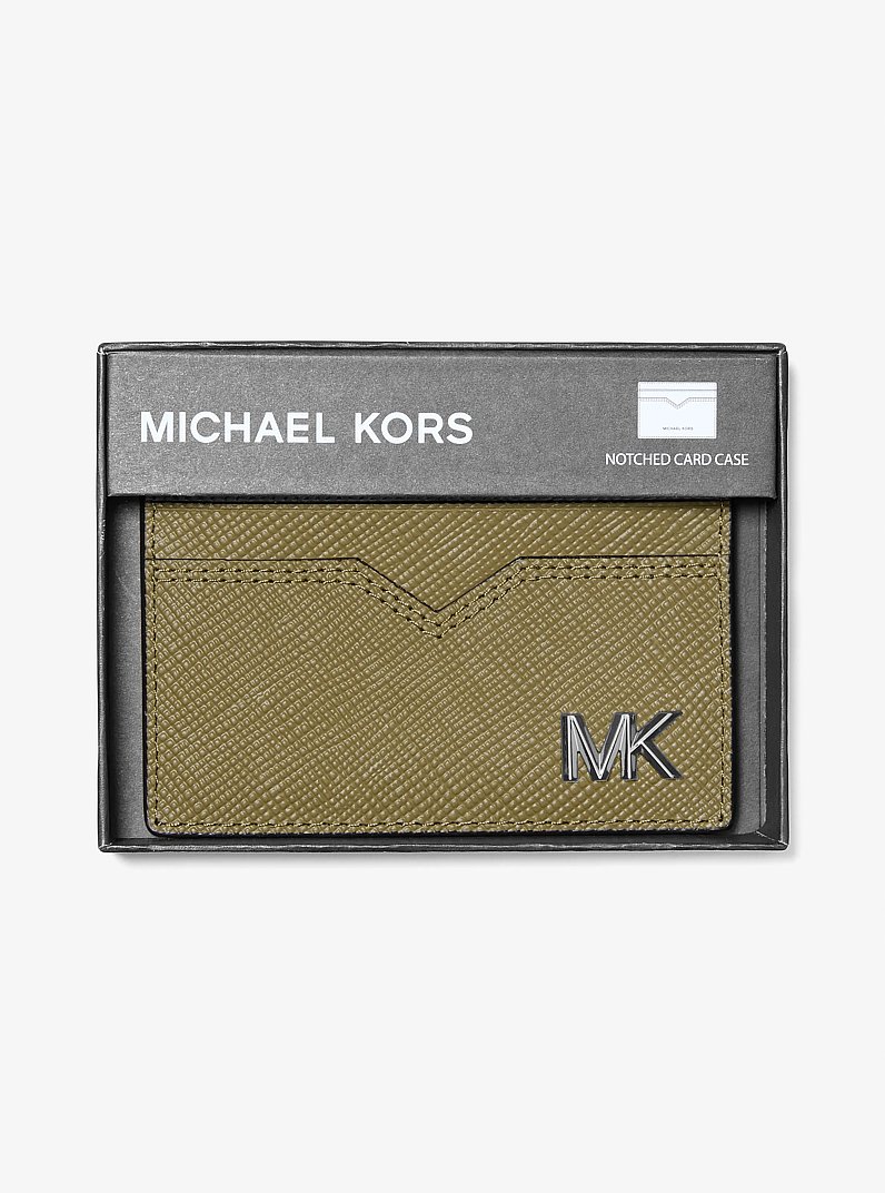 Edison Saffiano Leather Card Case in SAFARI GREEN | Michael Kors