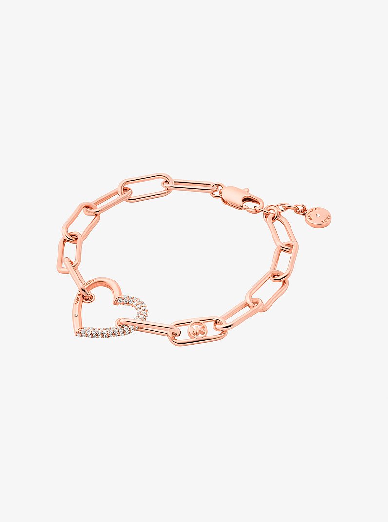 Pav&eacute; Heart Curb-Link Bracelet in ROSE GOLD | Michael Kors