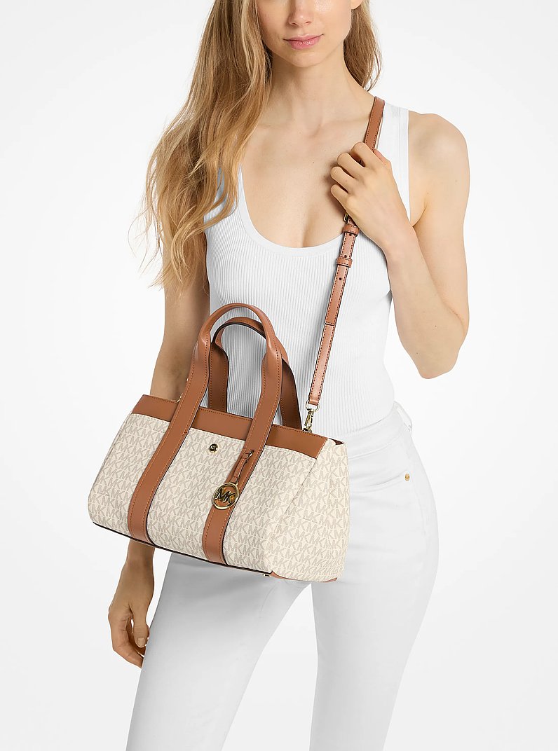 Foster Small Signature Logo Satchel in VANILLA/ACORN | Michael Kors