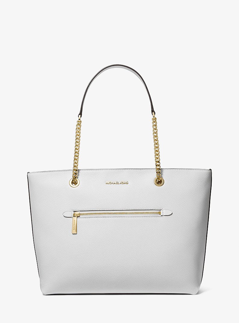 Jet Set Large Pebbled Leather Tote Bag in OPTIC WHITE | Michael Kors