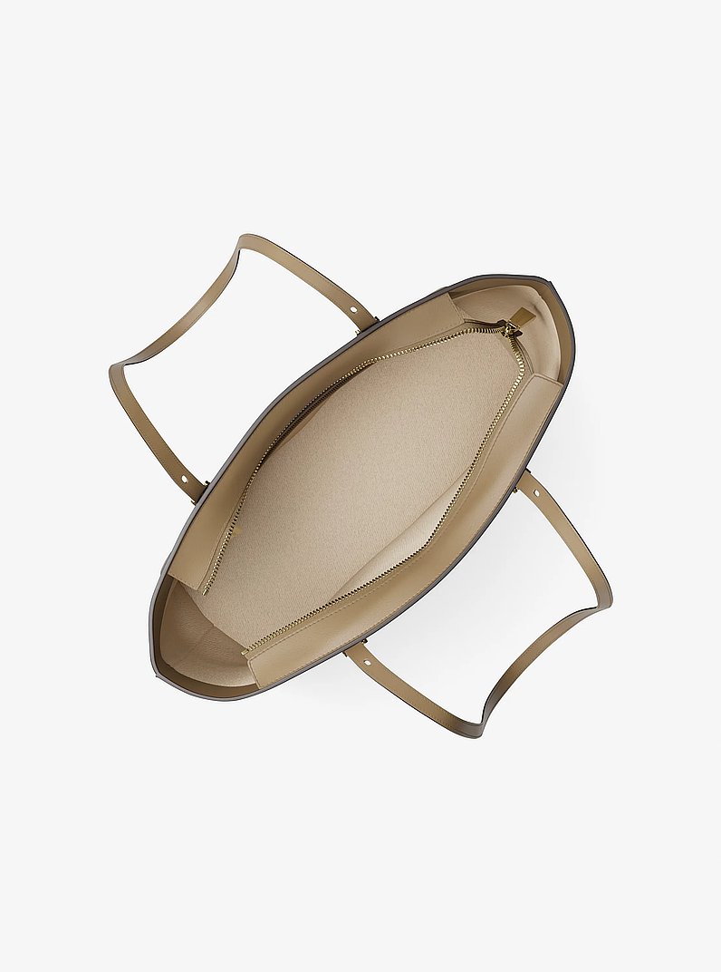 Quinn Medium Signature Logo and Leather Tote Bag in HUSK | Michael Kors