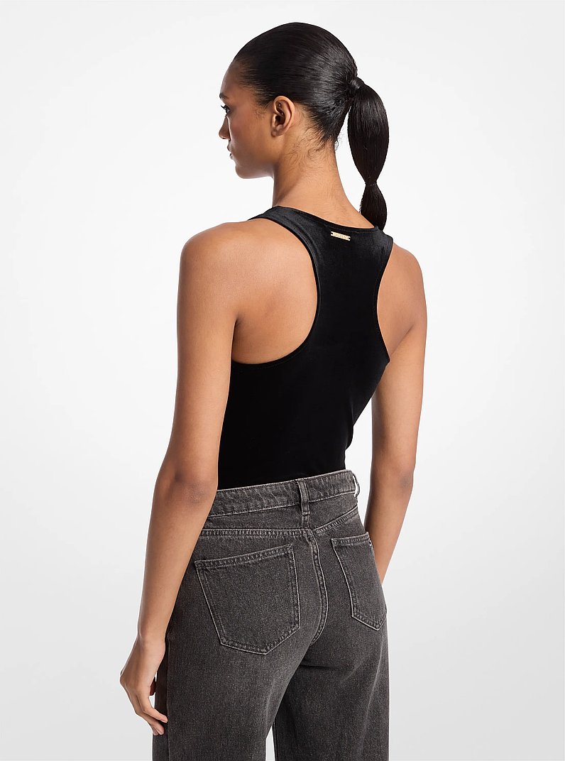 Stretch Velvet Racerback Bodysuit in BLACK | Michael Kors
