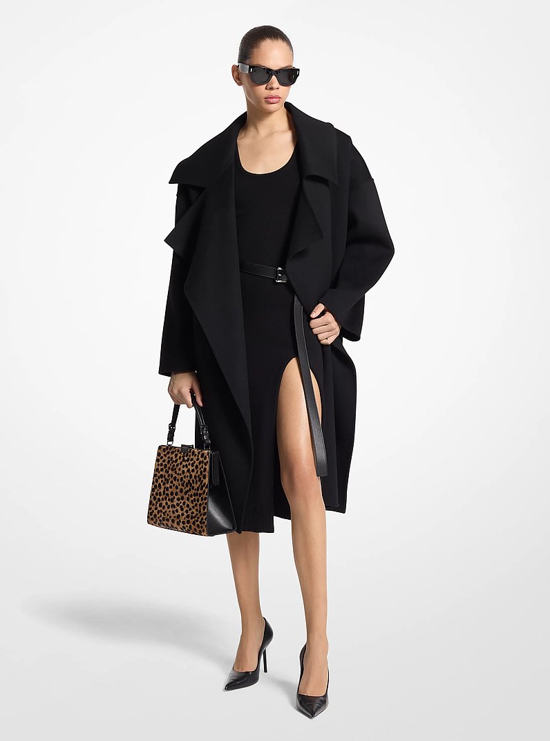 Abrigo abierto de lana melton de doble cara in NEGRO | Michael Kors
