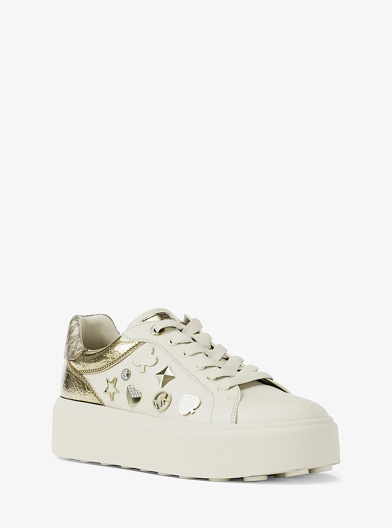 Romey Embellished Mixed-Media Platform Sneaker in PALE GOLD | Michael Kors