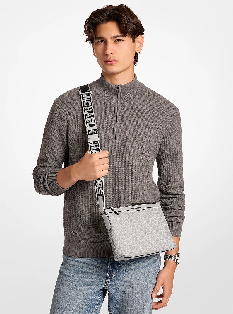 Hudson Signature Logo Messenger Bag in NICKEL | Michael Kors