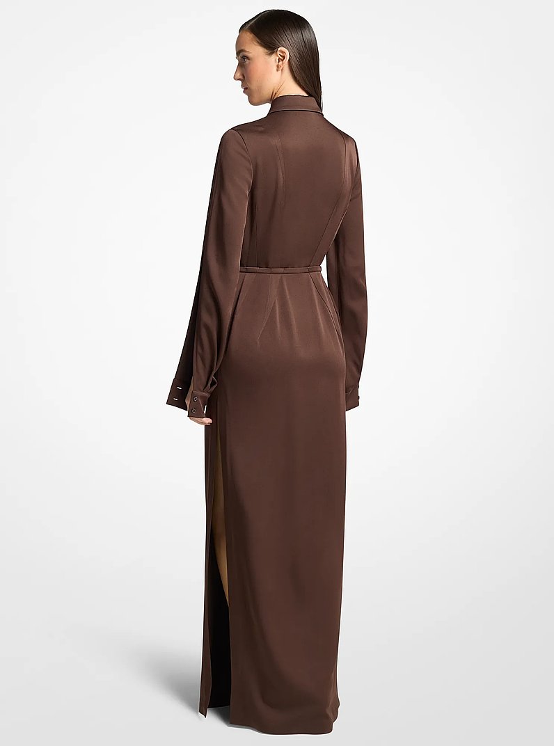 Techno Satin Slit-Sleeve Shirtdress in ESPRESSO | Michael Kors