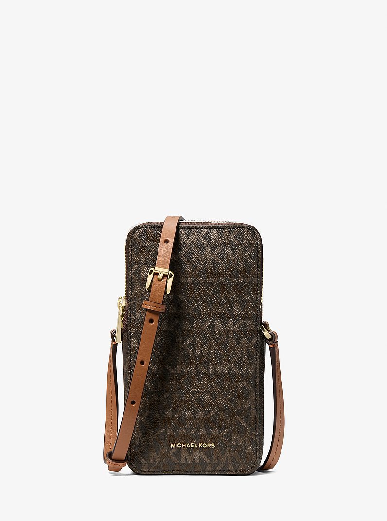 Jet Set Small Signature Logo Smartphone Crossbody Bag in BRN/ACORN | Michael Kors