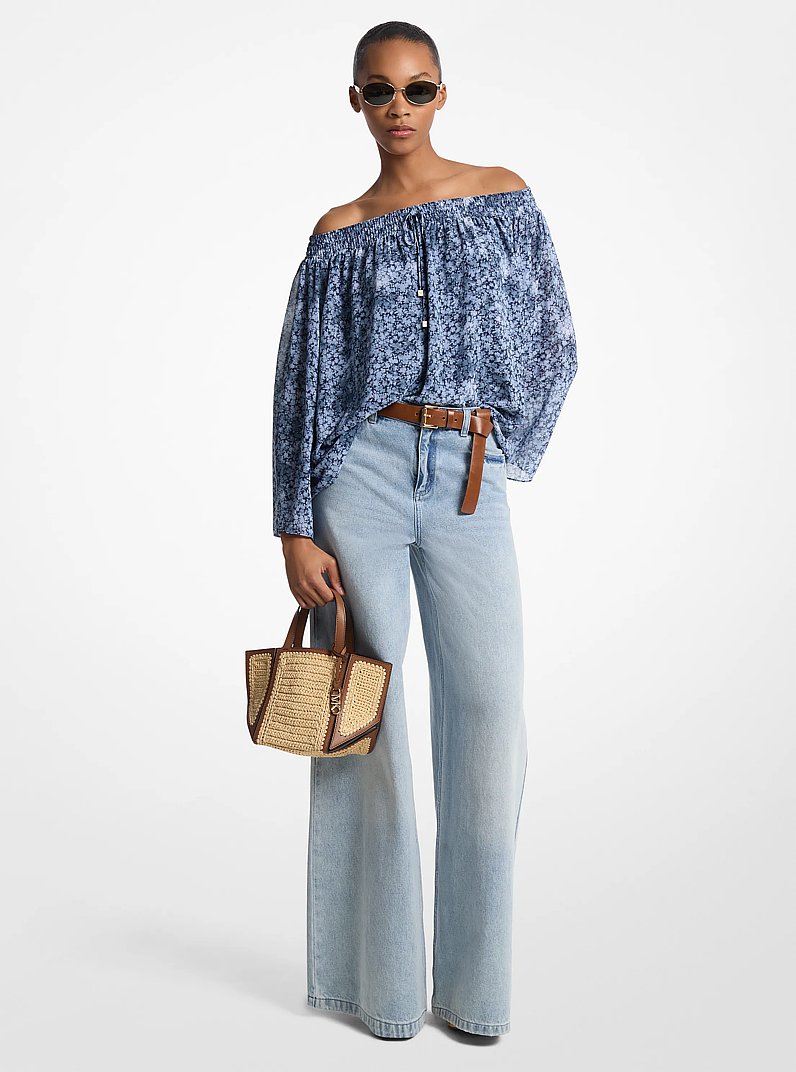 Tie-Dye Floral Georgette Off-the-Shoulder Top in MIDNIGHTBLUE | Michael Kors