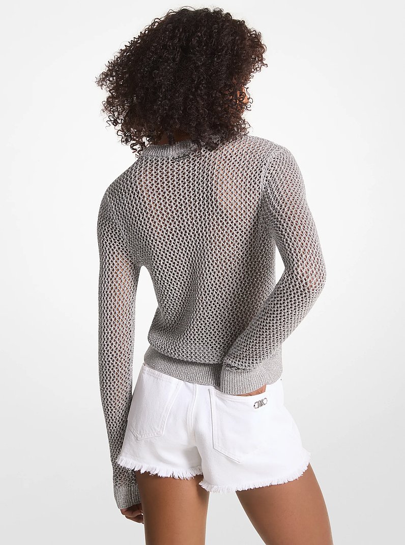 Metallic Mesh Sweater in SILVER | Michael Kors