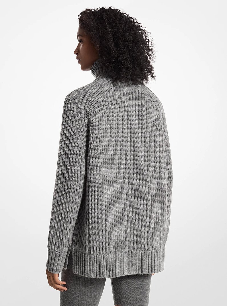 Wool and Cashmere Blend Half-Zip Sweater in ASH | Michael Kors