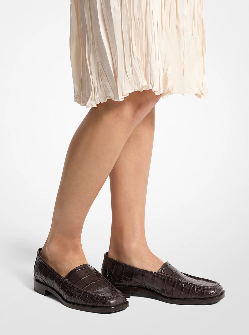 Carolyn Crocodile Embossed Leather Loafer in CHOCOLATE | Michael Kors