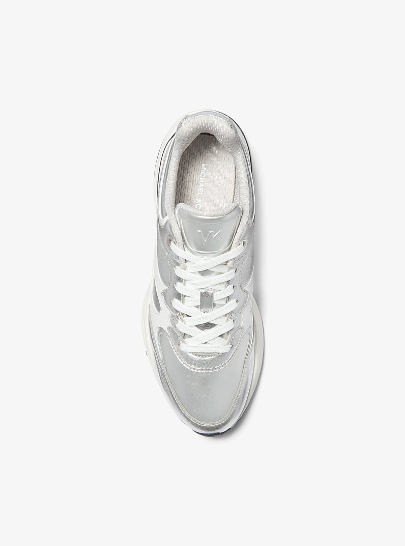 Riley Metallic Leather Trainer in SILVER | Michael Kors