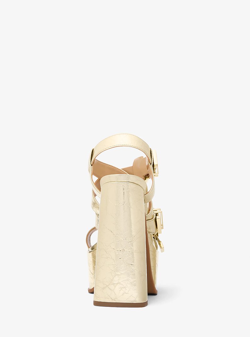 Darrington Crackled Metallic Leather Platform Sandal in PALE GOLD | Michael Kors