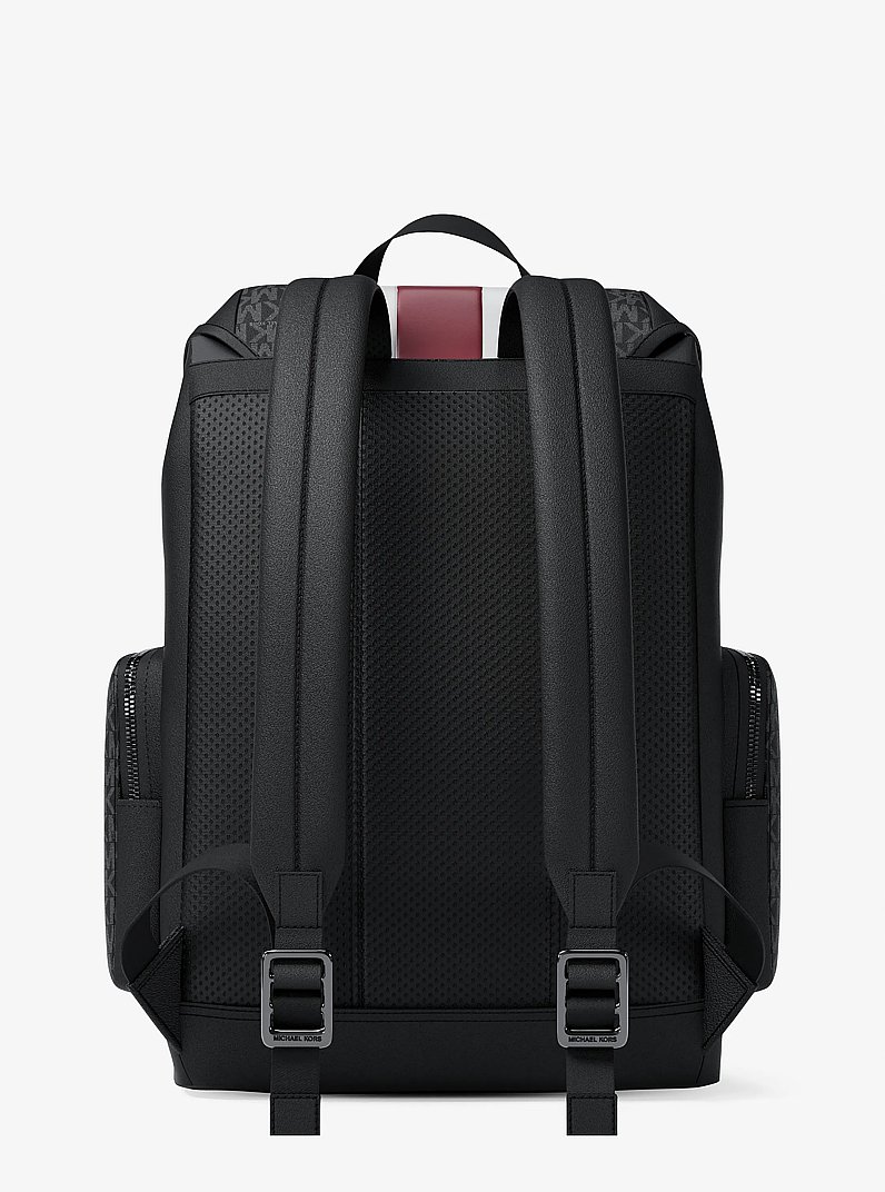 Cooper Medium Striped Signature Logo City Backpack in CHERRY | Michael Kors