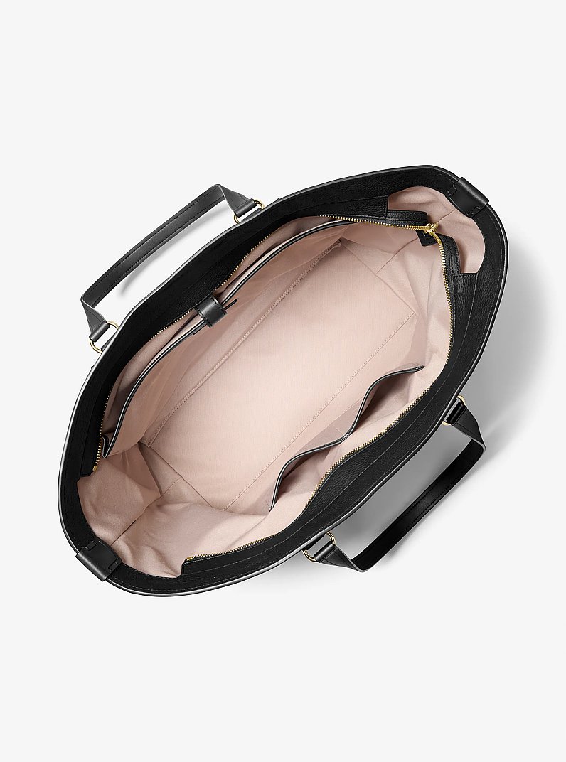 Jet Set Travel Extra-Large Logo Embossed Leather Tote Bag in BLACK | Michael Kors