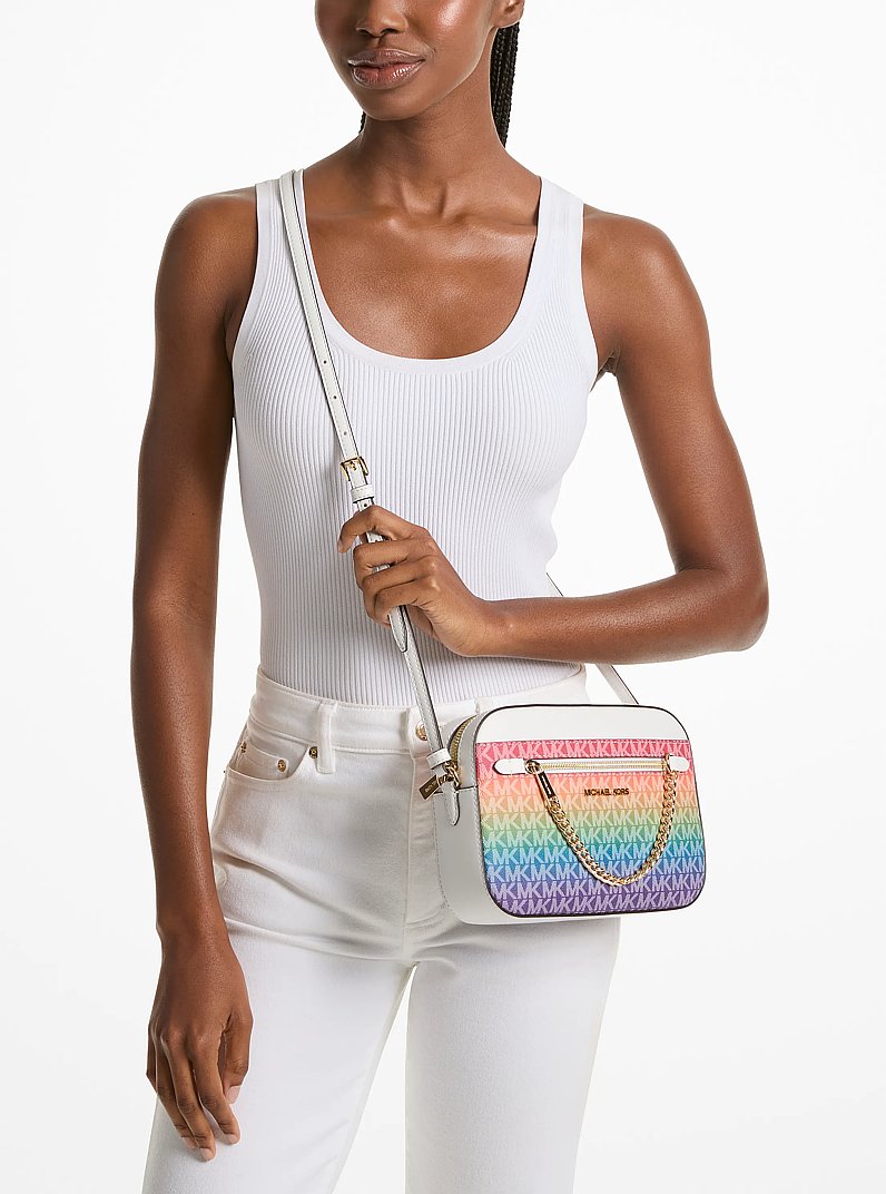 Jet Set Large Rainbow Signature Logo Crossbody Bag in RAINBOW | Michael Kors