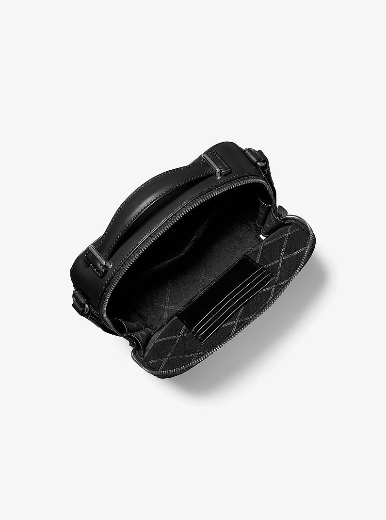 Hudson Crocodile Embossed Leather Crossbody Bag in BLACK | Michael Kors