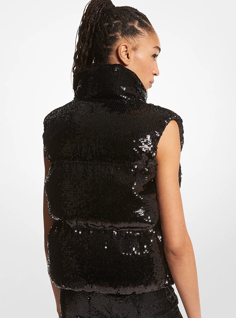 Gilet matelass&eacute; cir&eacute; &agrave; paillettes in NOIR | Michael Kors