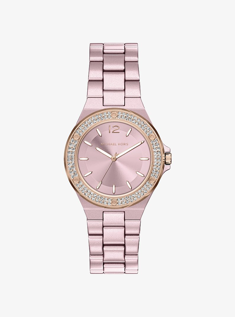 Mini Lennox Pav&eacute; Pink-Tone Watch in ROSE GOLD | Michael Kors