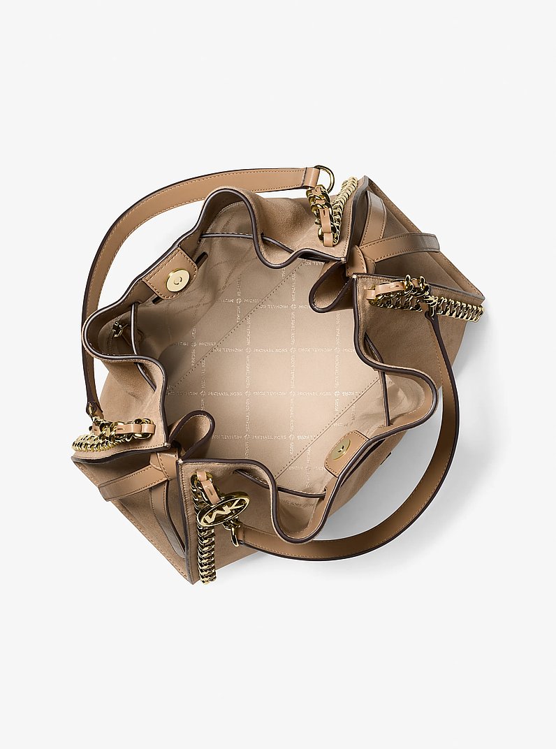 Mina Large Suede Chain Shoulder Bag in CAMEL | Michael Kors